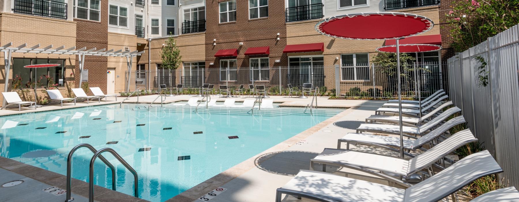 a pool in a courtyard